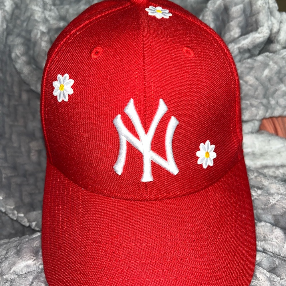 Red Floral Embroidered Cap